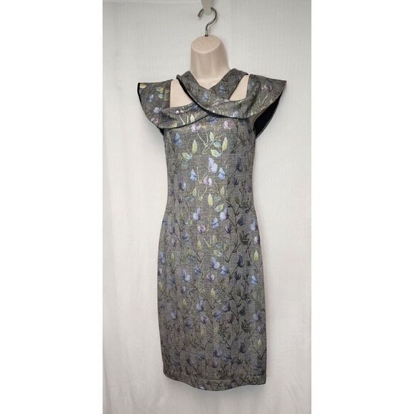 Rachel Roy Jolie Grey Metallic Floral Plaid Crossover Neckline Dress Size S NWOT - Picture 7 of 8